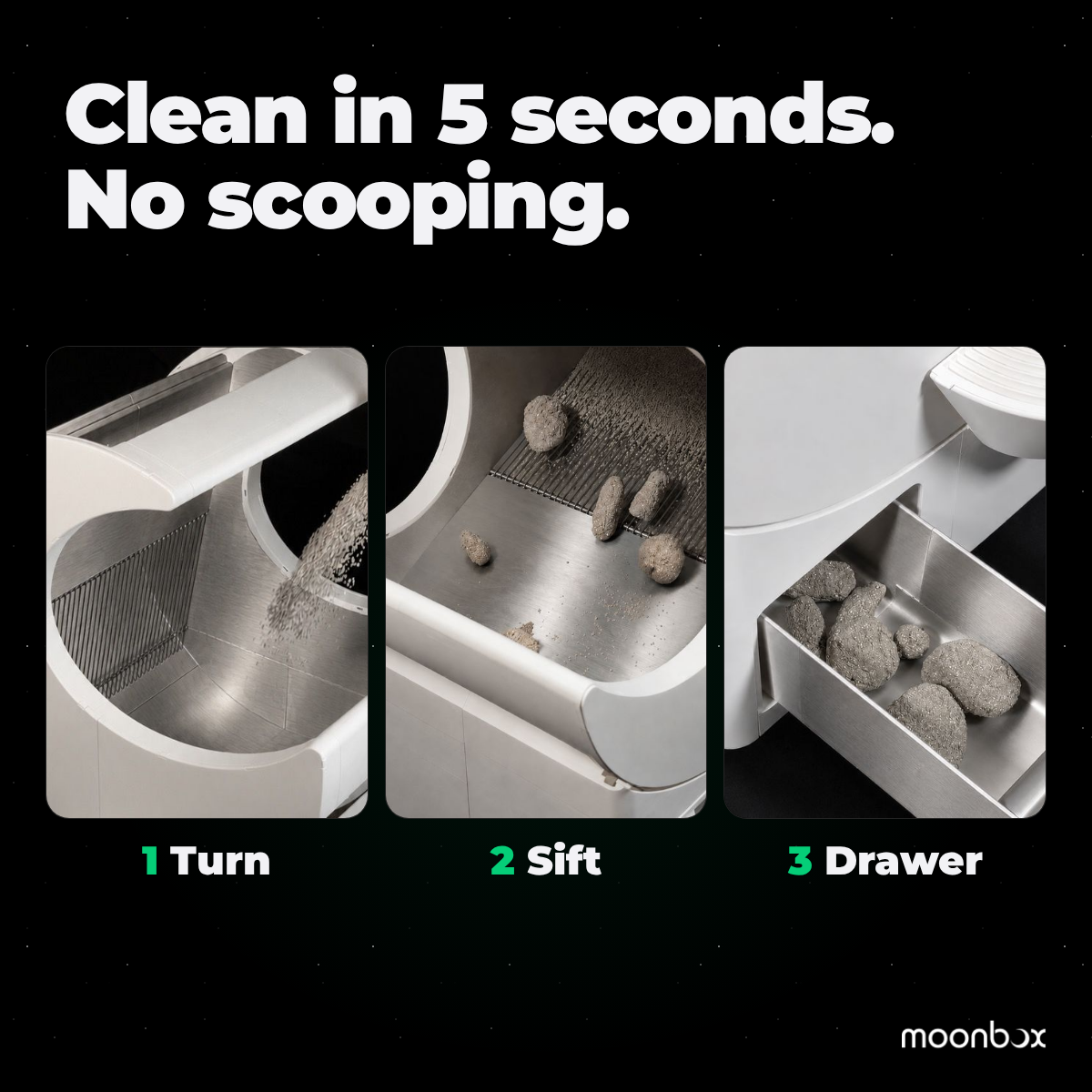 Moonbox Stainless cleans in 5 seconds